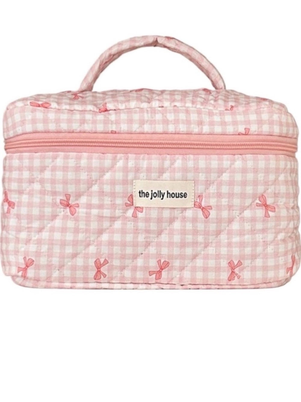 π- Quilted Pink Bow Coquette Cosmetic Bag/ Toiletry Organizer